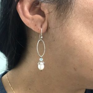 Sterling silver dangling pearl earrings.
